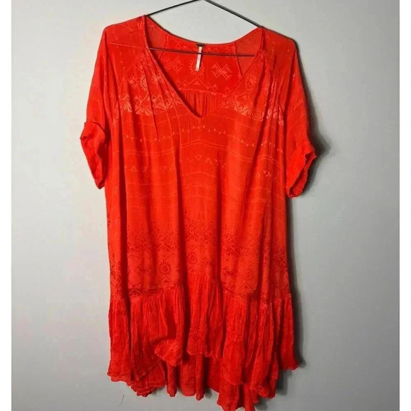Free People Womens Asymmetrical Boho Style Dress Orange Size Small - Picture 1 of 9